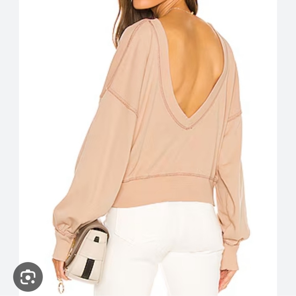 Free People Blush pink Crew Neck Sweatshirt with balloon sleeves. - Picture 2 of 16